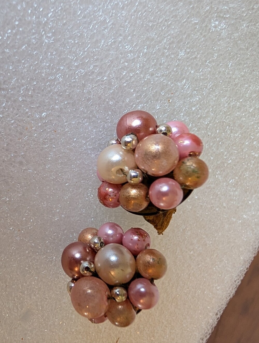 Vintage Cluster Pearl Ball Clip-On Earrings - Pink and Gold Tones